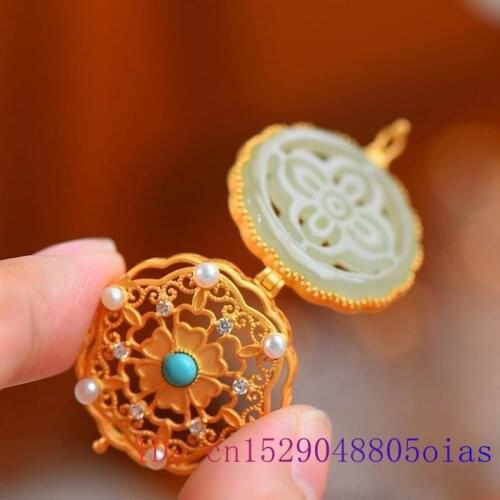 White Jade Flower Pendant Women Zircon Amulet Natural Charm Necklace Jewelry 925 Silver Gifts Crystal Chalcedony Chinese