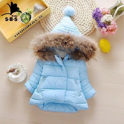 2019 Winter Girls Cotton Coat 1-7 Years Old Baby Girls Thickening Childrens Real Fur Collar Down Jacket Boy Winter Jacket Coat