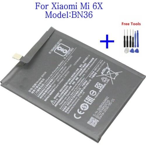 1x 3010mAh Replacement battery for Xiaomi Mi 6X BN36 Battery Replacement For Xiaomi Mi 6X BN36 Batteries + Repair Tools kit