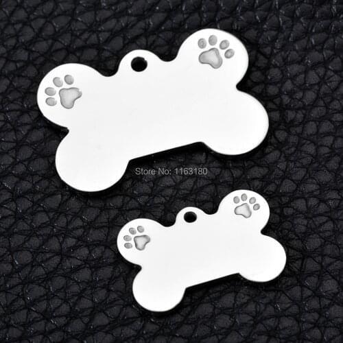 10 pcs/lot Engraved Personalized Stainless Steel Dog Tag Pet ID Tags Mirror Polished Bone Paw Name Plate Collar