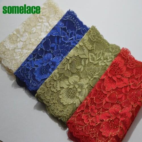 2yds/lot)Red~Green~Complexion~Blue Gold Thread Calico Hair Decoration Elastic Stretch Lace Trim wedding dress skirt lace trim