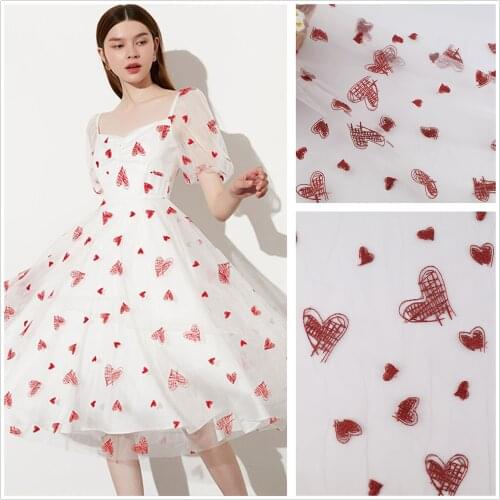 2 Yards Graffiti Love Hearts fabric Big Small heart pattern tulle lace fabric for Party Spring Skirt, Summer Dress, Bridal Gown