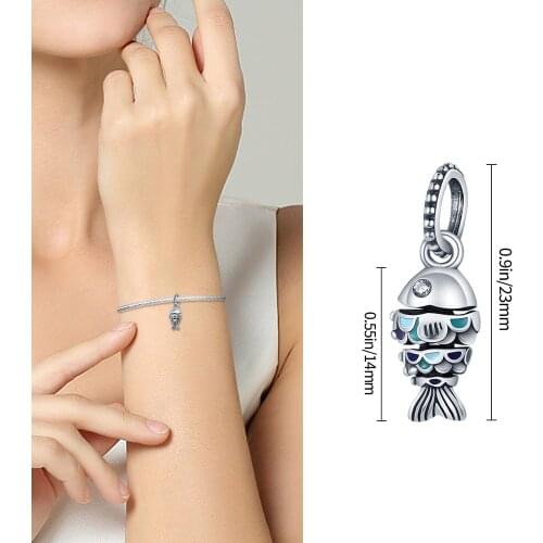 2021 100% Real 925 Sterling Silver Blue Fish Shape Charms Fit Pandora Original 3mm Bracelet&Bangle Women Fashion Jewelry Gift