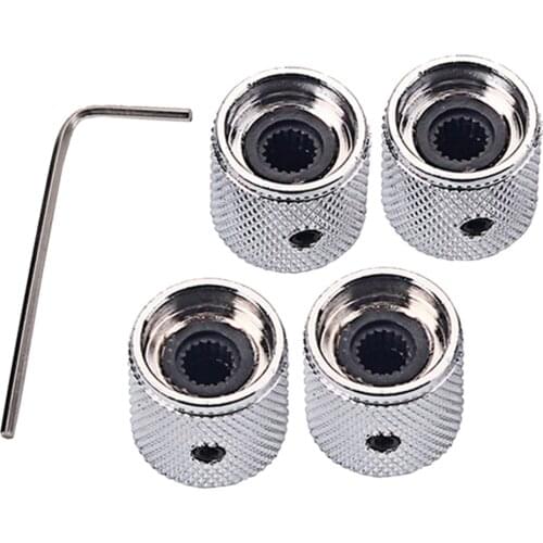 4 Pieces Electric Guitar Bass Dome Volume Tone Speed Control Knob Button with Wrench Chrome Parts Accessories