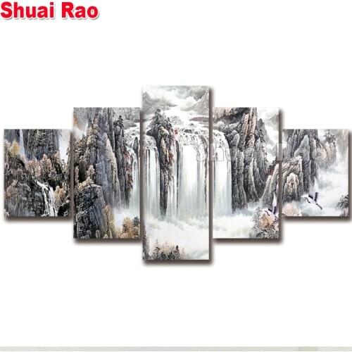 5 Panel Diamond Embroidery China Ink painting Natural Landscape Diamond Art Diamond Painting Cross Stitch Mosaic,Decor home