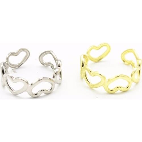 5 PCS 17mm Fashion Style Lady Adjustable Copper Heart Toe Ring Rhodium Gold Color Wedding Bands Foot Beach Jewelry For Women