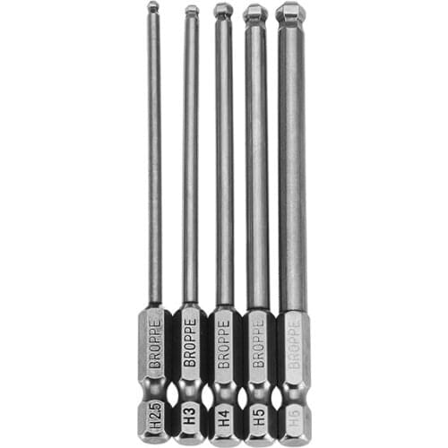 5pcs 2.5/3/4/5/6mm 100mm Magnetic Ball Screwdriver Bits 1/4 Inch Hex Shank