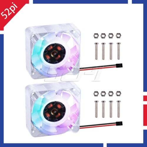 52Pi 1 Set 2 Pack 40*40*10 Transparent / Black Cooling Fan 4010 Blue Light RGB LED Color Screw for Raspberry Pi 4 B / 3 B + / 3