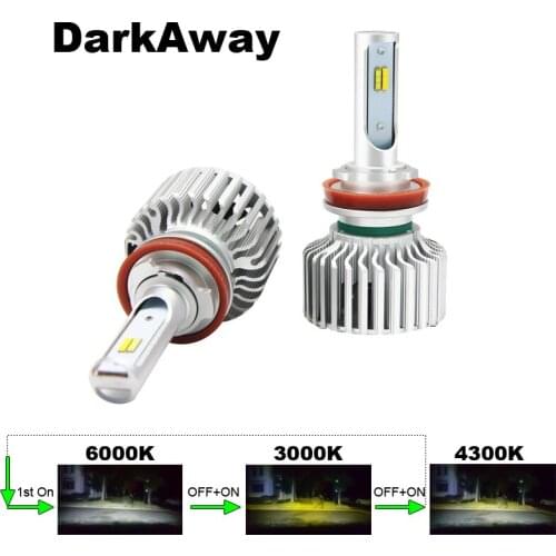 DarkAway 3 Colors in 1 Car LED Headlights H4 H7 H11 H8 H9 HB3 HB4 H27 H1 H3 Auto Bulb 60W 6000lm 12V 6000K 3000K 4300K Canbus