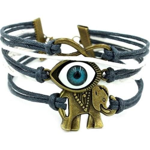 16cm Vintage Elephant Eyes Love Infinite Big 8 Word Combination Bracelet For Women Men ValentineS Gift Bless With Safeness