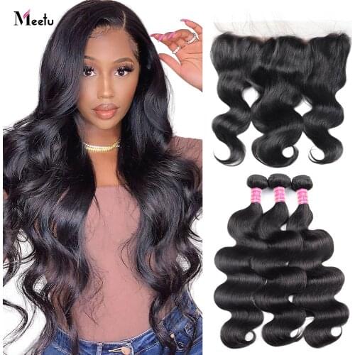 Brazilian Hair Weave Bundles Body Wave Bundles With Frontal Human Hair 3 Bundles With Closure Transparent Frontal Hair Extension