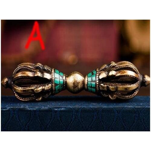 Fast Shipping 4 style Tibetan Buddhism Bronze Turquoise Buddhist Ritual Tool Hand Vajra Dorje statue