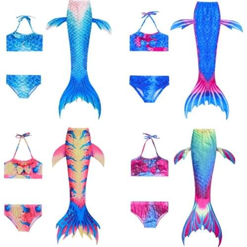 Children Swimwear Mermaid Tails 3pcs Set Fin Cosplay Costume Girls Zeemeerminstaart Cola De Sirena Cauda De Sereia For Swimming