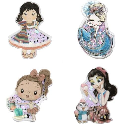 Girl Quicksand Acrylic Planar Resins Cabochons Flatback 1pcs,DIY Craft Supplies Jewelry Accessories Material,1Yc15824