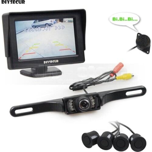 DIYSECUR Video Parking Sensor 4.3 Inch Rear View Car Monitor Kit + Parking Radar + IR Night Vision Car Camera Parking Assistance