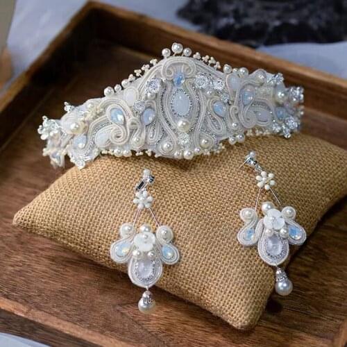 European Rhinstone Bridal Hariabnds with Earring Bride Headband set Diadem Queen Headpieces Wedding Hair Accessories