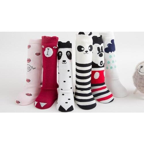 Animal Print Knee High Baby Girls Socks Anti Slip Cartoon Cat Leg Warmers Infant Baby Long Socks Cotton Newborn Baby Boy Socks