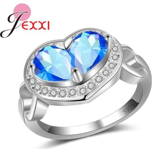 Pretty Beautiful Blue Heart Stone Rings For Women Lover Wedding Accessories 925 Sterling Silver Cubic Zirconia Top Quality