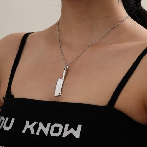 Meetvii Punk Gothic Metal Knife Shape Pendant Necklace Earrings Personality Fashion Jewelry Set Rock Hip Hop Cool Gifts Party