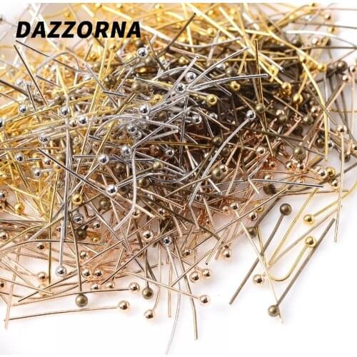 200Pcs/Lot 16 20 25 30 35 40 45 50mm Golden Silver Color Metal Ball Head Pins For DIY Jewelry Making Head pins Findings Supplies