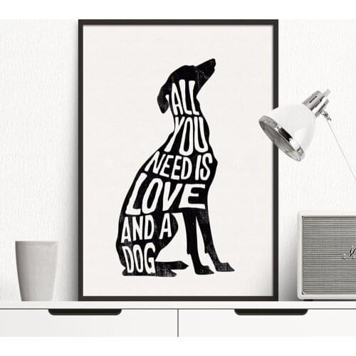 Minimalist Dog Canvas Painting ALL YOU NEED IS LOVE AND A DOG Wall Pictures For Living Room Wall Art Canvas Painting Pictures