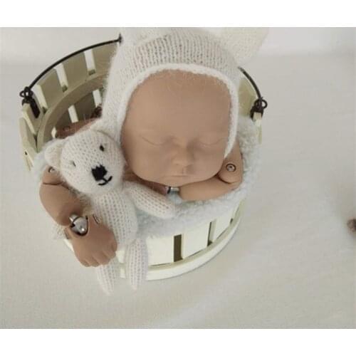 Teddy bear and hat set small handknit newborn new baby softie stuffie soft toy photo prop and bonnet