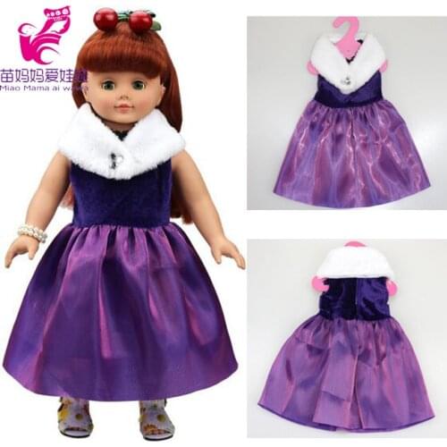 [MMMaWW] Purple evening dress for 18" 45cm girl doll dress with fur collar for American doll dress up, girl gift