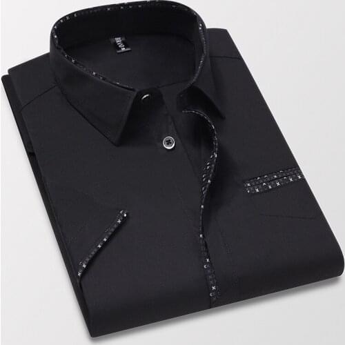 Mens Business Casual Short Sleeved Shirts Classic White Black Blue Young Male Social Formal Dress Shirts Slim Fit Mans Clothing