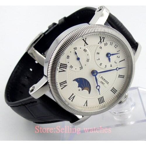 42mm parnis white dial GMT Moon Phase hand winding movement mens watch