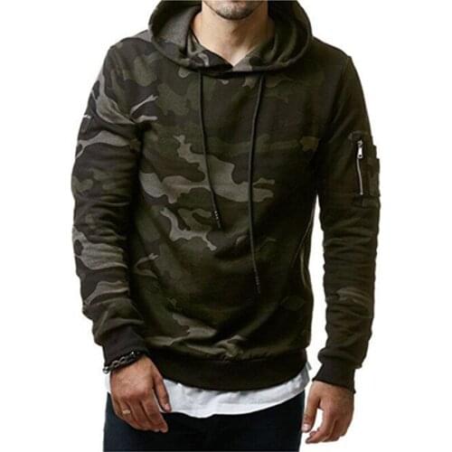 Mens Autumn and Winter Fashion New Camouflage Hooded Mens Casual Slim Pocket Sleeve Pullover Jacket