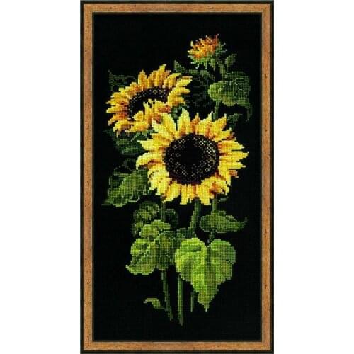 Hh NEW Sunflower cross stitch package plant sets aida 18ct 14ct 11ct black cloth people kit embroidery DIY handmade needlework