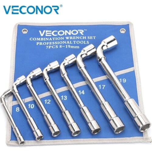 7PCS L-Type Socket Wrench Set Pipe Sleeve Spanner A Set of Keys Multitools Mirror Polish With Pouch Pack