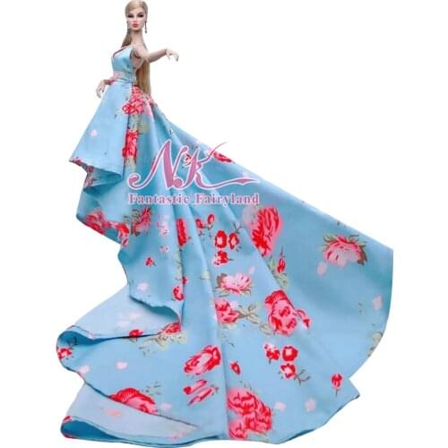 NK Newest One Set Doll Blue Tail Princess Wedding Dress Noble Party Dress For Barbie Accessories Doll Best Child Girl Gift 6X