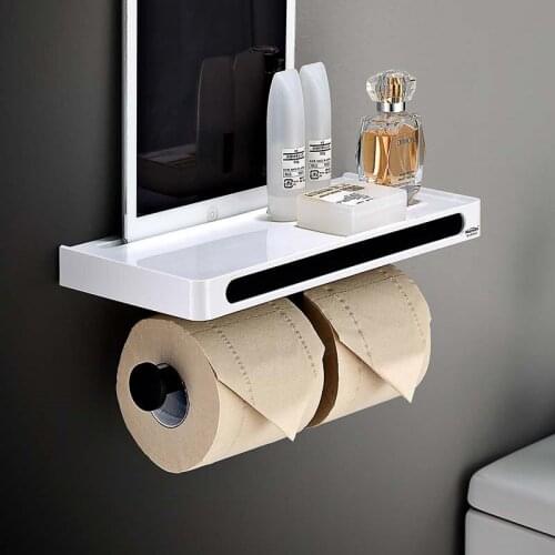 Toilet Tissue Rack 304 Stainless Steel Bathroom Paper Holder & Shelf Nail Punched Type Wall Mounted White Baking New Arrivals