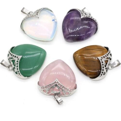 Natural Stone Pendant Heart-Shaped Opal Stone Amethysts Pendant for Charms Jewelry Making Necklace Accessories Gift for Women