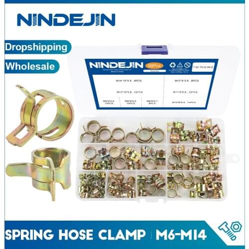 NINDEJIN 88pcs Spring Hose Clamp Zinc Plated M6-M14 Fuel Line Silicone Vacuum Hose Pipe Clamp Steel Wire Tube Pipe Clip Fastener