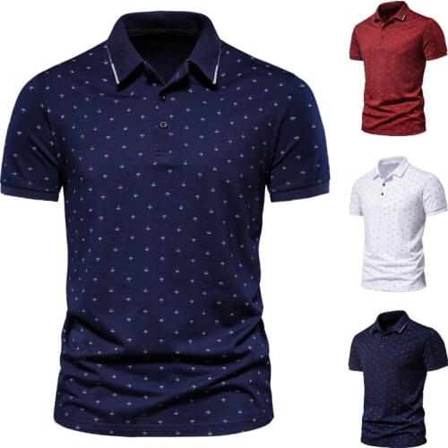 2021 New Summer Fashion Fashion Mens Printed Lapel Slim Business Casual Short Sleeve Polo Shirt Men