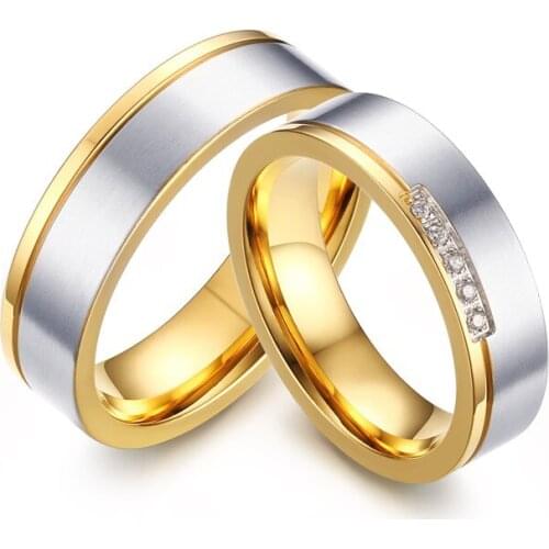 Lovers Alliance Couple Wedding Rings For Men And Women bicolor 14k white gold plated ring Stainless Steel jewelry