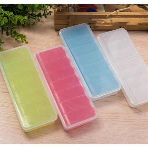 Wholesale 100PCS Home Boxes Blank Rectangle Pill Cases Container 7 Grids Mini Portable Travel Case Splitters 5colors