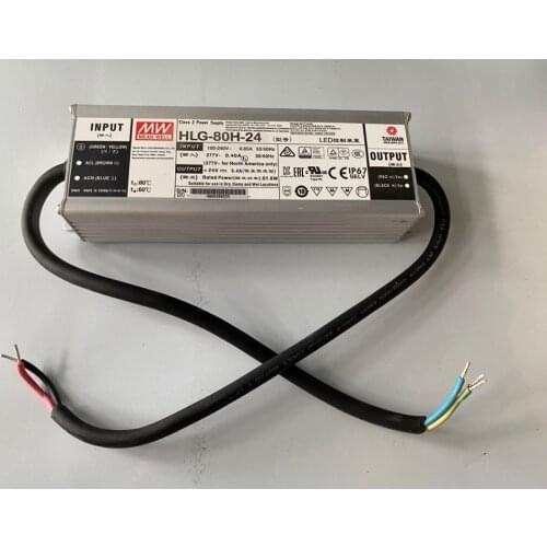 Original Mean well LED driver HLG-80H-24 81.6W 24V 3.4A adjustable AC/DC Power Supply with PFC