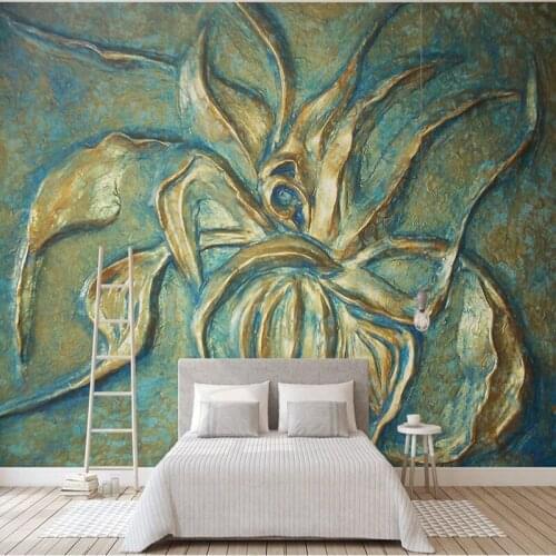 Custom Mural 3D Embossed Golden Flower For Living Room Bedroom TV Backdrop Wall Home Decoration Wallpaper Waterproof Wall Cloth