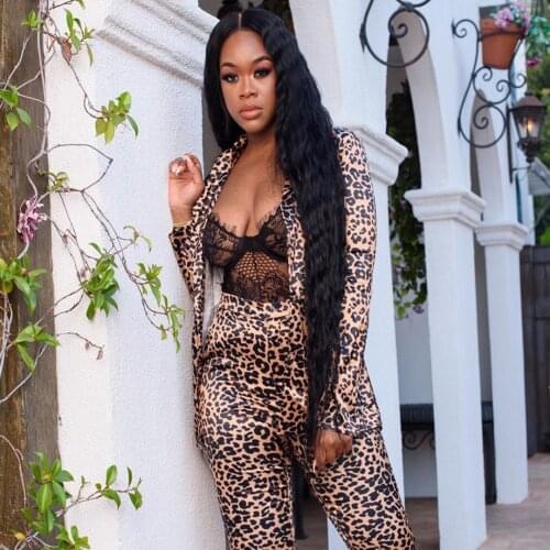 RMSFE 2021 Womens Long Sleeve Fashion Printed Casual Suit Collar Leopard Style Single Coat Outwear