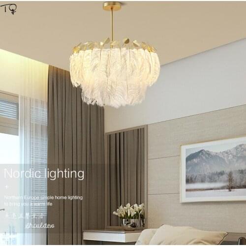Nordic Romantic Plume Lamp Bird Ostrich Hair Hanging Lamp Feather Pendant Lights Warm Art Designer Living Room Restaurant Studio