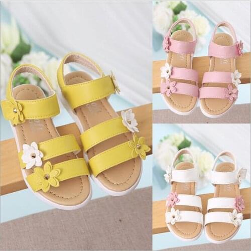 HOT Fashion Cute Girls Sandals Gladiator Flowers Sweet Soft Childrens Beach Shoes Kids Summer Floral Sandals Princess