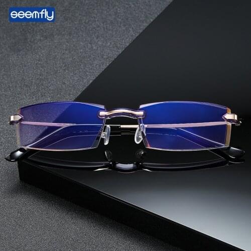 Seemfly Finished Myopic Glasses Ultralight Comfortable Frame Glasses For Men and Women Anti-blue Light Rimless Spectacles Unisex