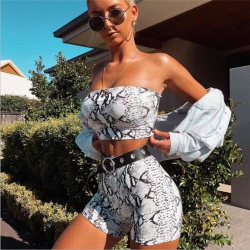 Sexy Womens Bikini Set Snake Pattern Strapless Padded Tube Top and High Waist Shorts Swimwear Summer Bathing Suit Beachwear