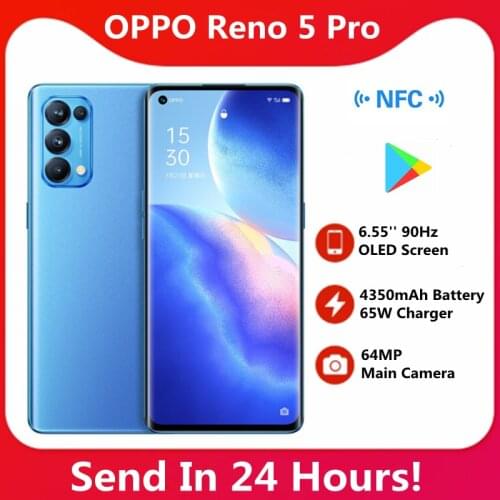 Original Oppo Reno 5 Pro 5G Smart Phone 4350mAh Battery 6400MP Camera 65W Super Charger Google Play Store 6.55 Inch Smart Phone