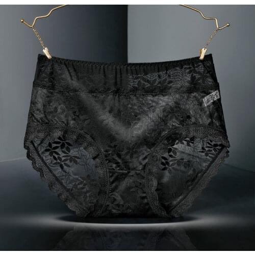 Sexy Underwear Women Fashion Floral Print Lace Panties Ladies Transparent High Waist Briefs Breathable Cotton Bottom Intimate