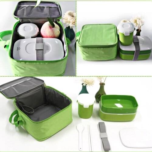 High Quality Japanese Bento Lunch w/ Water Soup Mug Box Insulated Lunch Tote Bag Food Container Lunchbox Plastic Microwave OK