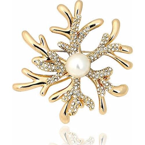 Utei Jewelry Elegant Women Jewelry Coral Flower Brooch Fantastic Crystal Flower Alloy Broach Pin For Wedding